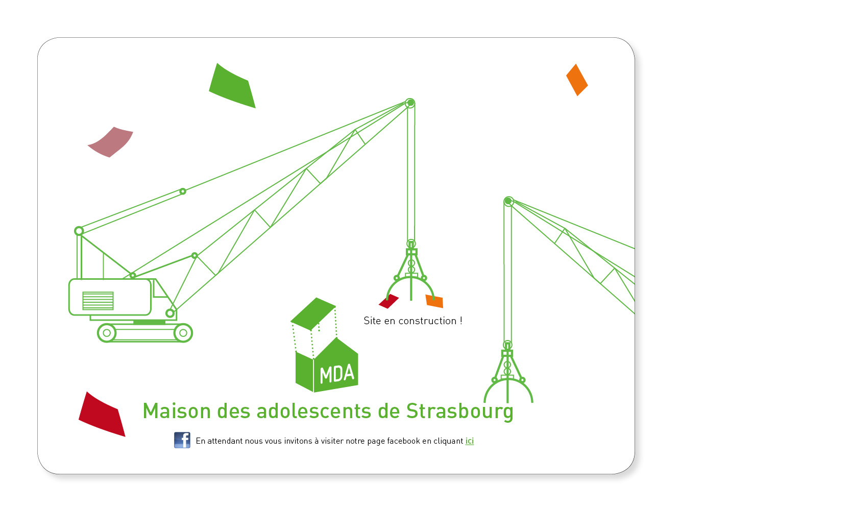 Page temporaire en attendant la construction du site internet de la Maison des ados de Strasbourg, 2012.