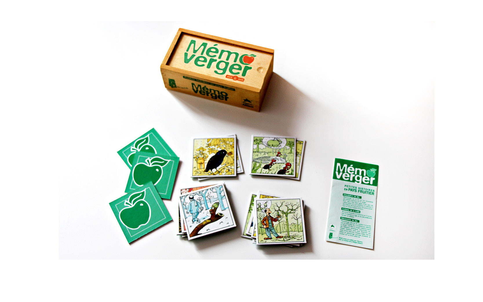 Jeu Mémo verger en bois et en carton, pour l'Ariena, 1999.