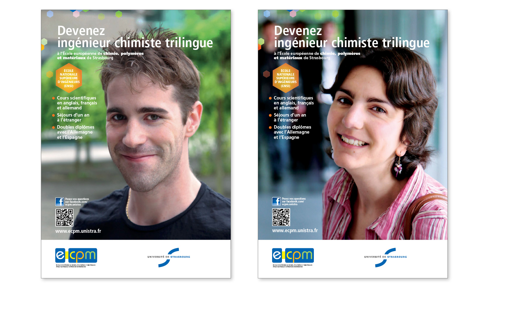 Affiches à destination des étudiants, École européenne de chimie, polymères et matériaux, Université de Strasbourg, 2012 et 2013.