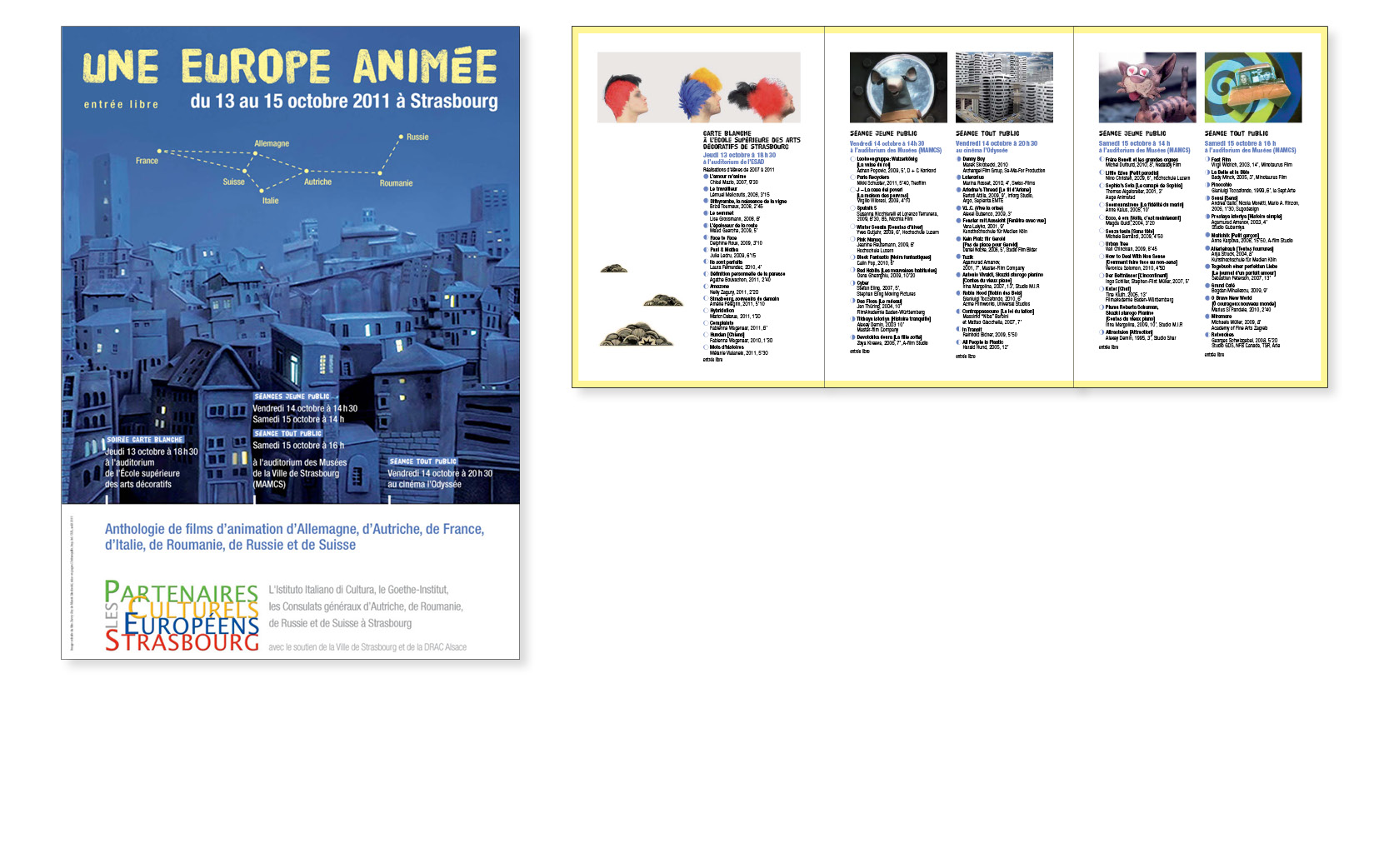 Affiche Europe animée et programme 6 pages,  Partenaires culturels européens, 2011.